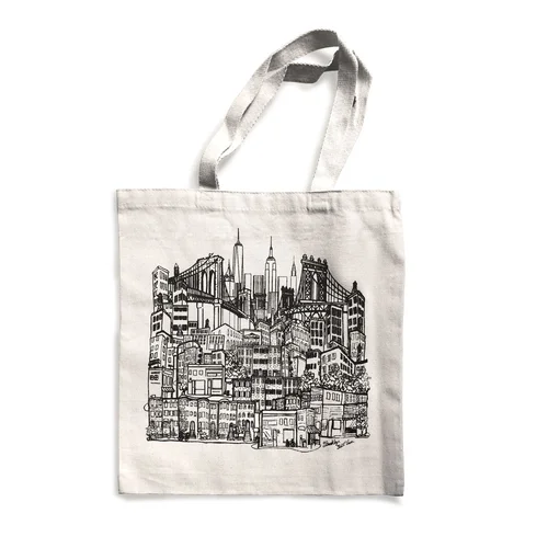 Canvas Cityscape Tote - B/W